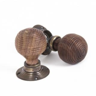 Rosewood Mortice/Rim Beehive Knob Set - Aged Brass Roses